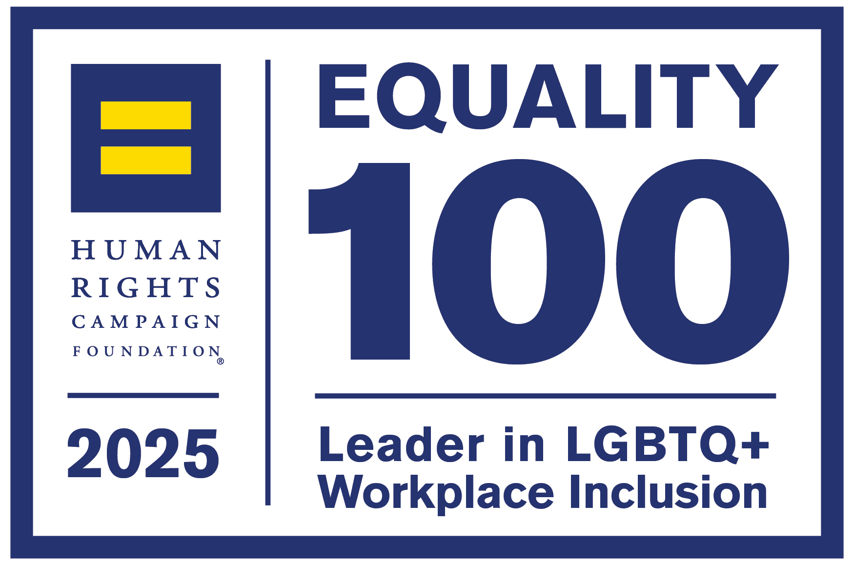 Human Rights Campaign Foundation 2023 2024 Equality 100 Leader in LGBTQ+ Workspace Inclusion